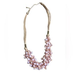 Blush Pink Beaded Statement Necklace Rose Crochet Adjustable 24”